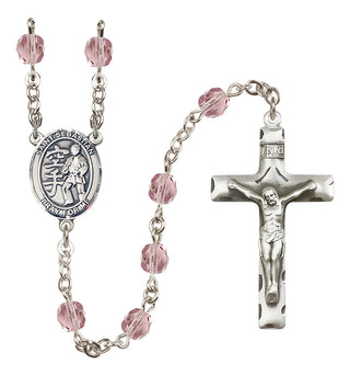 Silver Plated 6mm Fire Polished Saint Sebastian/Karate Rosary in Light Amethyst