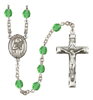 Silver Plated 6mm Fire Polished Saint Agatha Rosary in Peridot