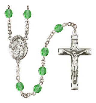 Silver Plated 6mm Fire Polished Saint Gabriel the Archangel Rosary in Peridot