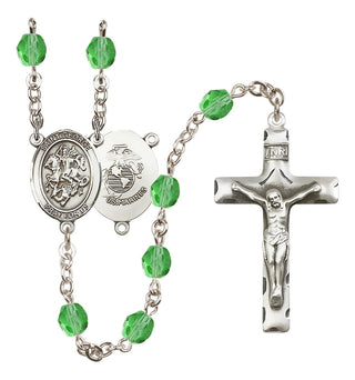 Silver Plated 6mm Fire Polished Saint George / Marines Rosary in Peridot