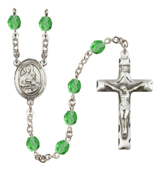 Silver Plated 6mm Fire Polished Saint Gerard Majella Rosary in Peridot