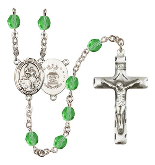 Silver Plated 6mm Fire Polished Saint Joan of Arc / Air Force Rosary in Peridot