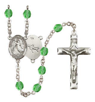 Silver Plated 6mm Fire Polished Saint Joseph of Cupertino Rosary in Peridot