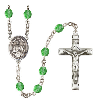 Silver Plated 6mm Fire Polished San Judas Rosary in Peridot