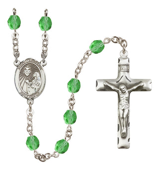 Silver Plated 6mm Fire Polished Saint Margaret Mary Alacoque Rosary in Peridot