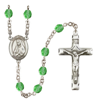 Silver Plated 6mm Fire Polished Saint Martha Rosary in Peridot