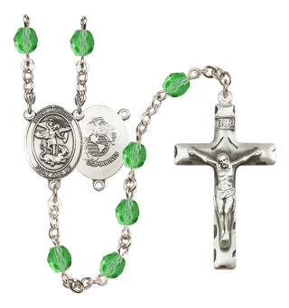 Silver Plated 6mm Fire Polished Saint Michael / Marines Rosary in Peridot