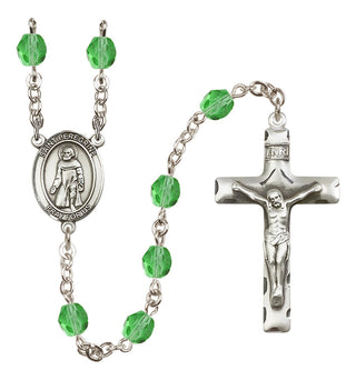 Silver Plated 6mm Fire Polished Saint Peregrine Laziosi Rosary in Peridot