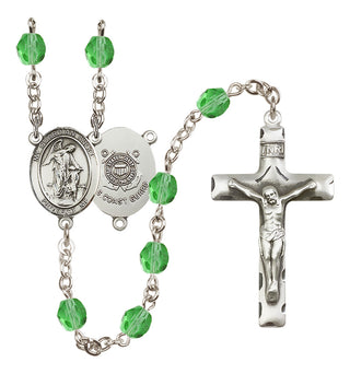 Silver Plated 6mm Fire Polished Guardian Angel/Coast Guard Rosary in Peridot