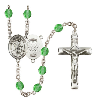 Silver Plated 6mm Fire Polished Guardian Angel / Nat'l Guard Rosary in Peridot