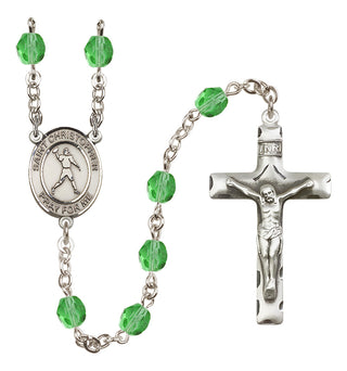 Silver-Plated 6mm Saint Christopher/Football Rosary