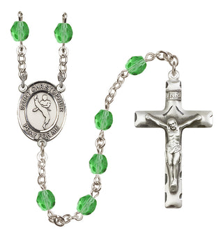 Silver Plated 6mm Fire Polished Saint Christopher/Martial Arts Rosary in Peridot