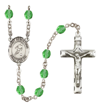 Silver Plated 6mm Fire Polished Saint Sebastian/Soccer Rosary in Peridot