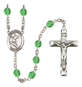 Silver Plated 6mm Fire Polished Saint Sebastian/Surfing Rosary in Peridot