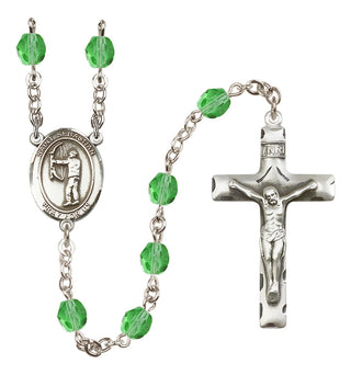 Silver Plated 6mm Fire Polished Saint Sebastian / Archery Rosary in Peridot