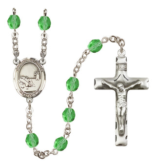 Silver Plated 6mm Fire Polished Saint Christopher / Fishing Rosary in Peridot