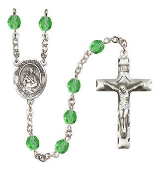 Silver Plated 6mm Fire Polished Virgen del Carmen Rosary in Peridot