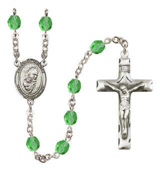 Silver Plated 6mm Fire Polished Blessed Trinity Rosary in Peridot
