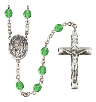Silver Plated 6mm Fire Polished Our Lady of Lourdes Rosary in Peridot