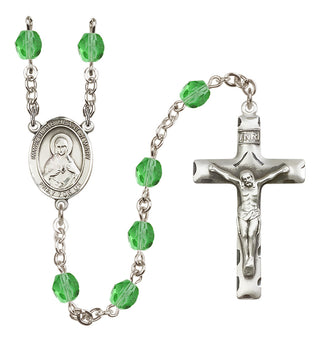 Silver Plated 6mm Fire Polished Immaculate Heart of Mary Rosary in Peridot