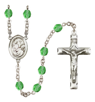 Silver Plated 6mm Fire Polished Saint Fina Rosary in Peridot