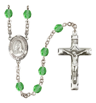 Silver Plated 6mm Fire Polished Saint Pauline Visintainer Rosary in Peridot