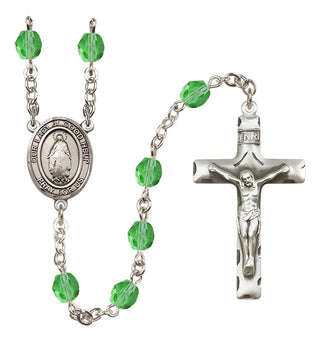 Silver Plated 6mm Fire Polished Our Lady of Good Help Rosary in Peridot