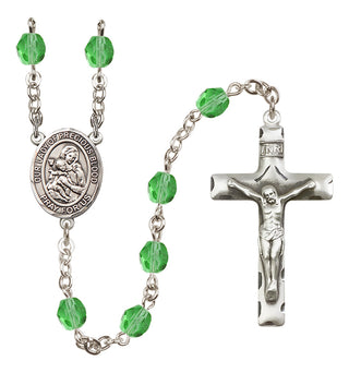 Silver Plated 6mm Fire Polished Our Lady of the Precious Blood Rosary in Peridot