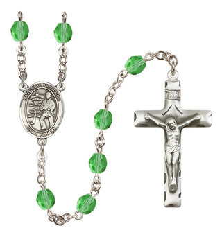 Silver Plated 6mm Fire Polished Saint Christopher / Karate Rosary in Peridot