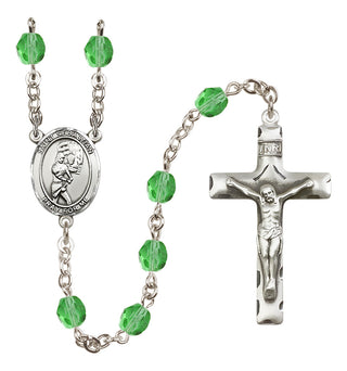 Silver Plated 6mm Fire Polished Saint Sebastian/Softball Rosary in Peridot