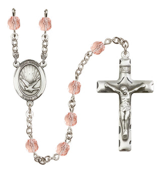 Silver Plated 6mm Fire Polished Holy Spirit Rosary in Pink