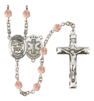 Silver-Plated 6mm Saint Michael/1St Responder Rosary
