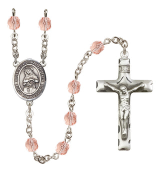 Silver Plated 6mm Fire Polished Virgen de la Divina Providencia Rosary in Pink