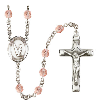 Silver Plated 6mm Fire Polished Saint Christopher/Gymnastics Rosary in Pink