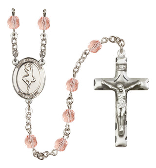 Silver Plated 6mm Fire Polished Saint Sebastian/Dance Rosary in Pink