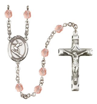 Silver Plated 6mm Fire Polished Saint Sebastian/Surfing Rosary in Pink