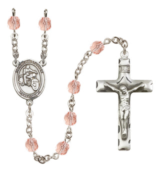 Silver Plated 6mm Fire Polished Saint Christopher/Motorcycle Rosary in Pink