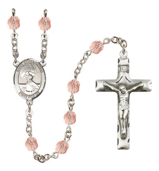 Silver Plated 6mm Fire Polished Saint Christopher/Water Polo Women Rosary in Pink