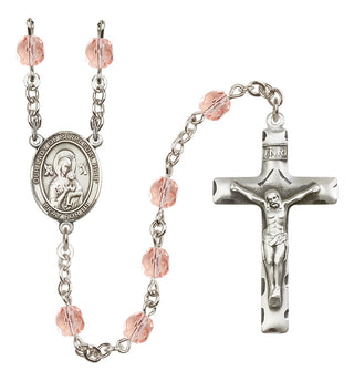 Silver Plated 6mm Fire Polished Our Lady of Perpetual Help Rosary in Pink