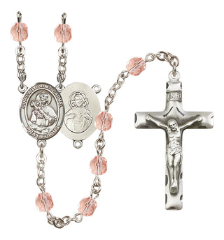 Silver Plated 6mm Fire Polished Our Lady of Mount Carmel Rosary in Pink