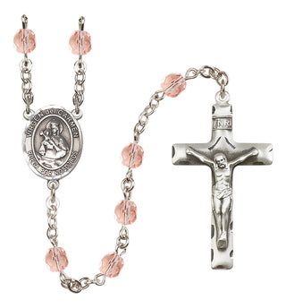Silver Plated 6mm Fire Polished Virgen del Carmen Rosary in Pink