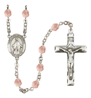 Silver Plated 6mm Fire Polished Our Lady of Africa Rosary in Pink