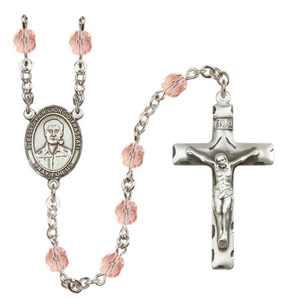 Silver Plated 6mm Fire Polished Blessed Pier Giorgio Frassati Rosary in Pink