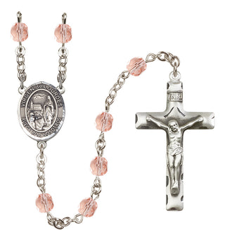 Silver Plated 6mm Fire Polished Our Lady of Lourdes Rosary in Pink
