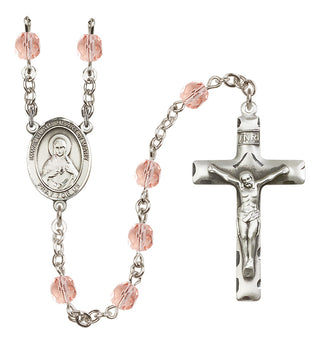 Silver Plated 6mm Fire Polished Immaculate Heart of Mary Rosary in Pink