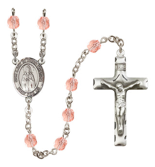 Silver Plated 6mm Fire Polished Our Lady of Rosa Mystica Rosary in Pink