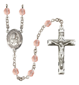 Silver Plated 6mm Fire Polished Our Lady of Czestochowa Rosary in Pink