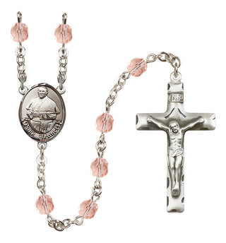 Silver Plated 6mm Fire Polished Pope Francis Rosary in Pink