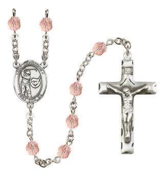 Silver Plated 6mm Fire Polished Saint Christopher/Golf Rosary in Pink