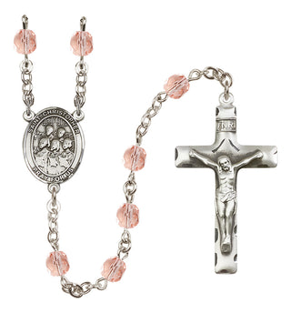 Silver Plated 6mm Fire Polished Saint Christopher / Choir Rosary in Pink